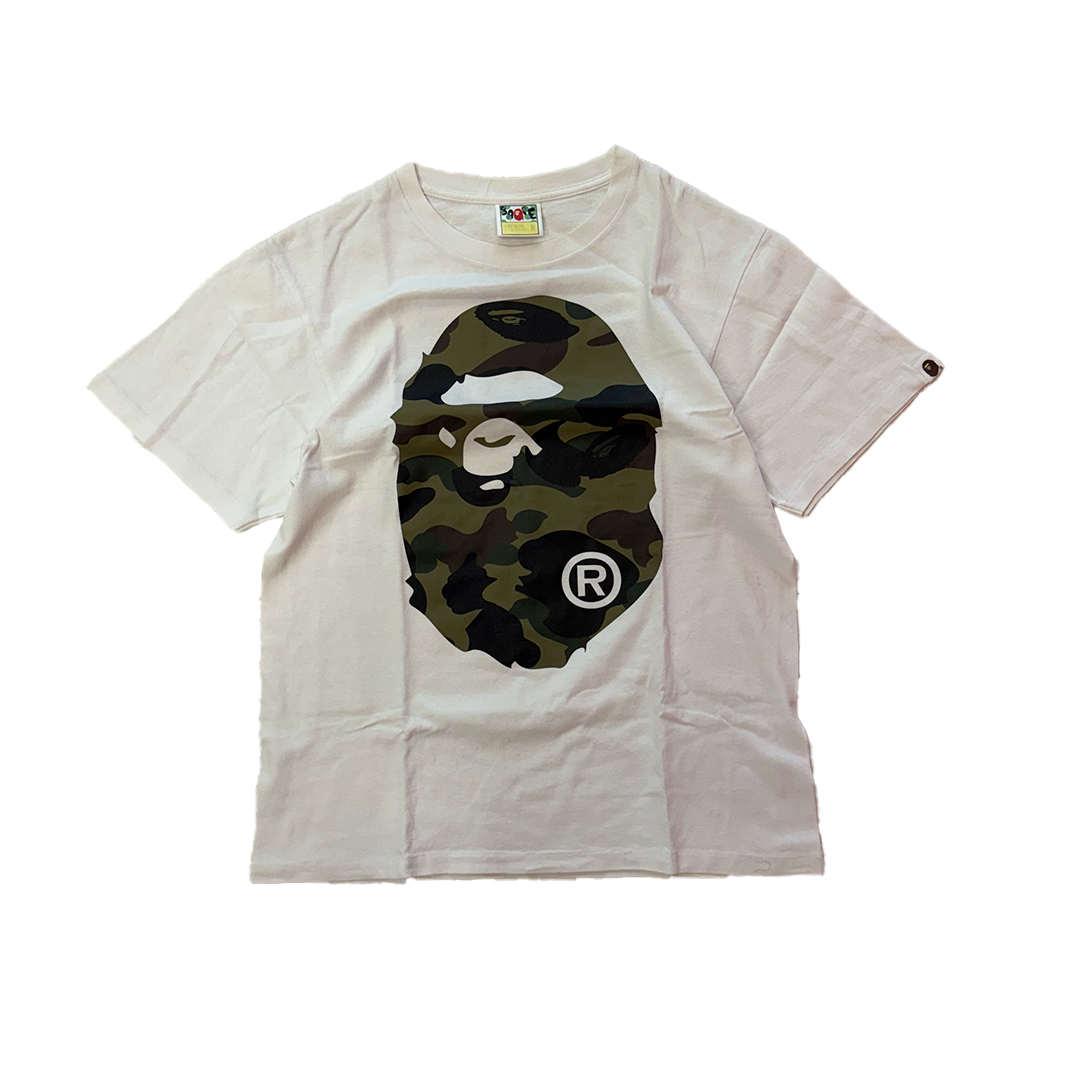 BAPE Big Head Green Camo White Tee (M)