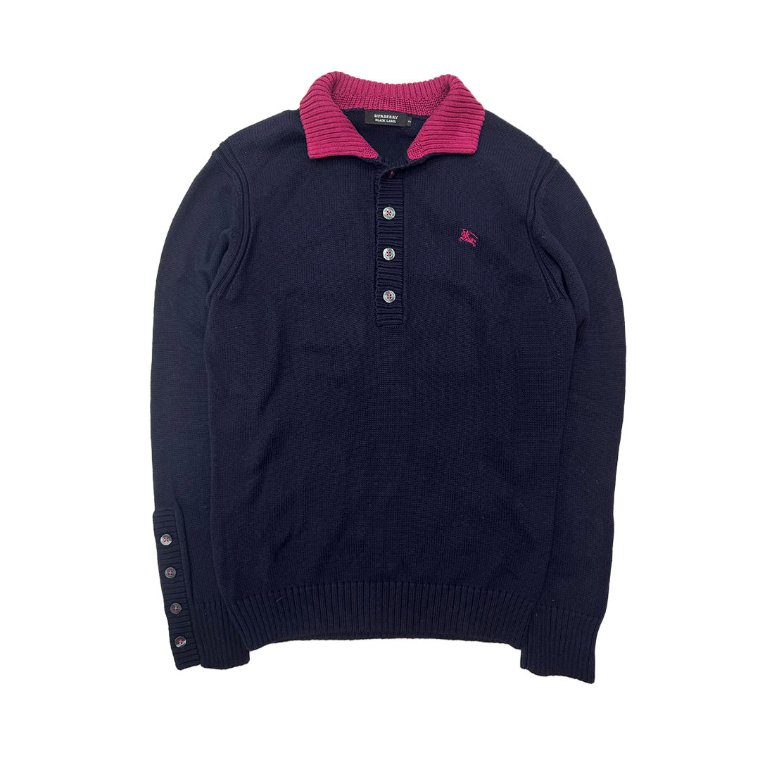 BURBERRY BLACK LABEL ネイビー ポロニット Burberry Black Label 2-Way Collar Henley Knit (2) – SUPERMARKETT
