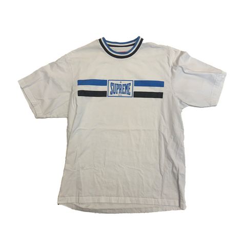 Supreme Warm Up Stripe S/S White Tee (M)