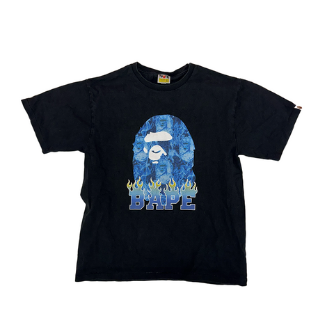 Bape Ape Head Flame Black Tee (M)
