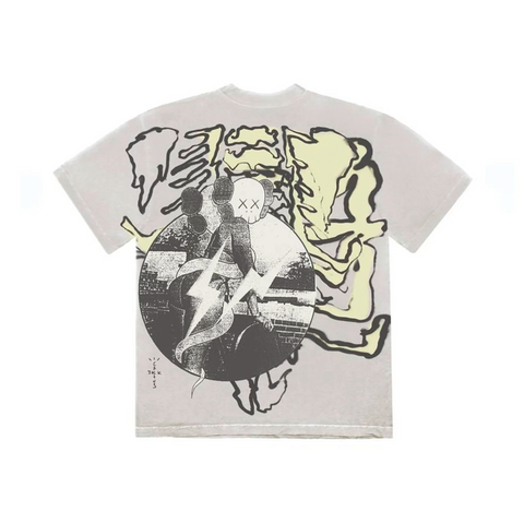 travis scott x kaws x fragments aged yellow tee