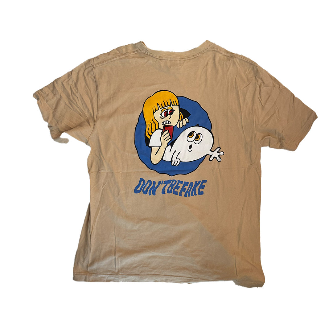 9090 Don't Be Fake Beige Tee (L)