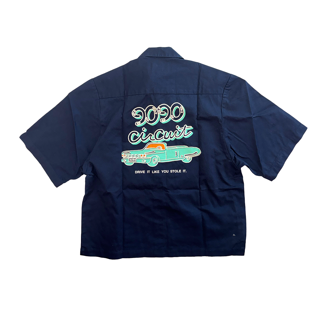 9090 Don't be Fake Navy Crop Button Up Shirt (L)