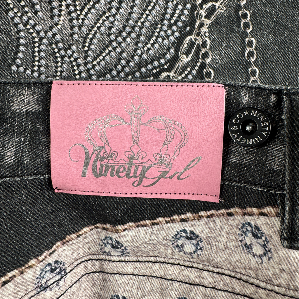 9090 Girl Y2K Denim Printed Baggy Pants (M)
