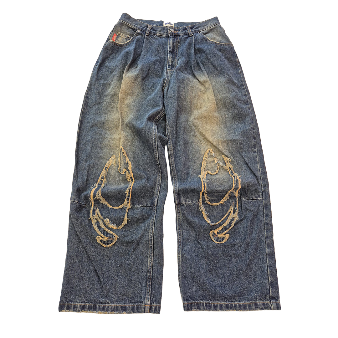 9090 Heisei Logo Baggy Denim Pants (L)