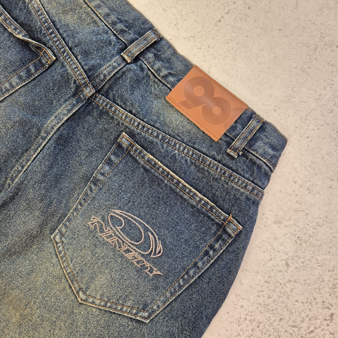 9090 Heisei Logo Baggy Denim Pants (L)