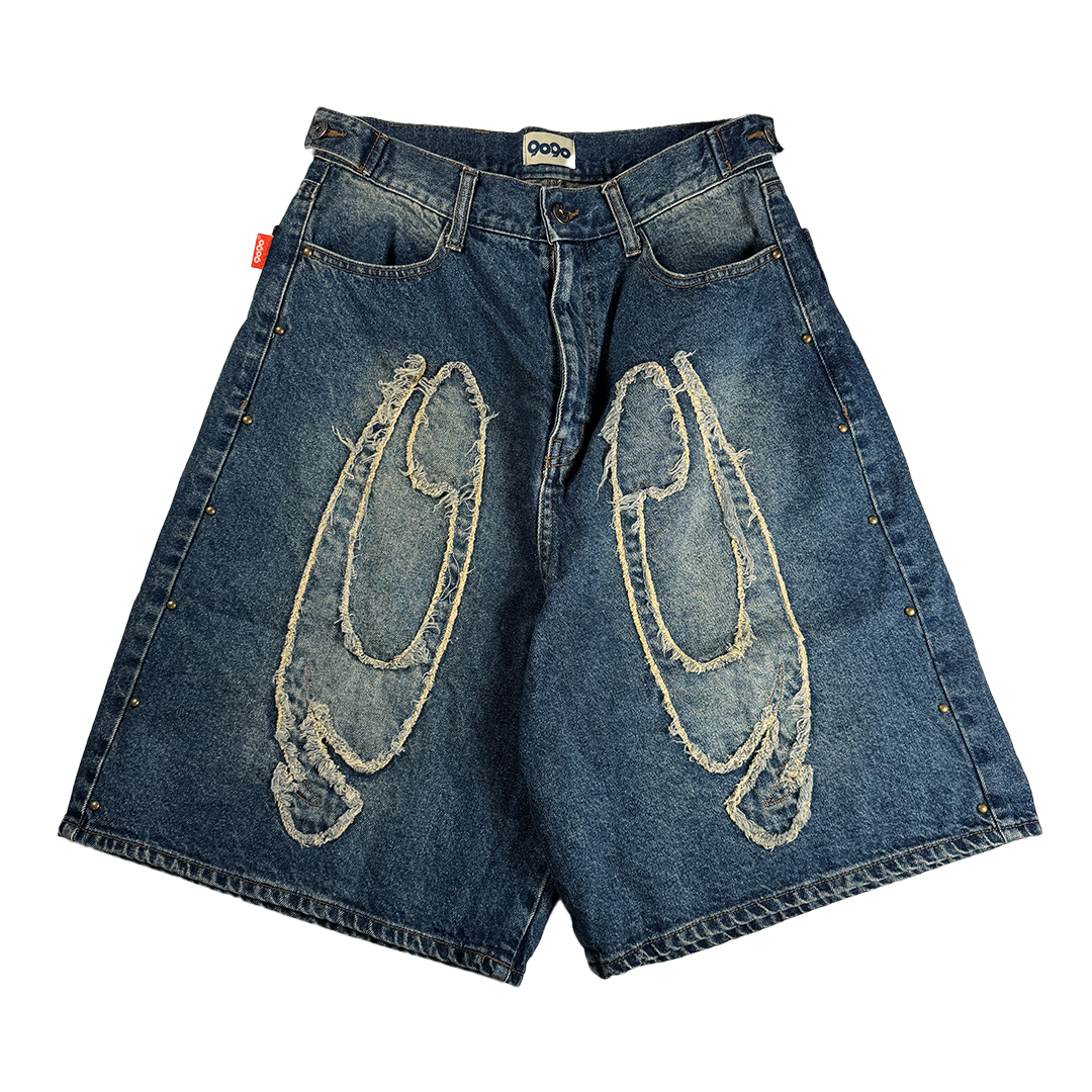 9090 Heisei Blue Distressed Shorts (M)