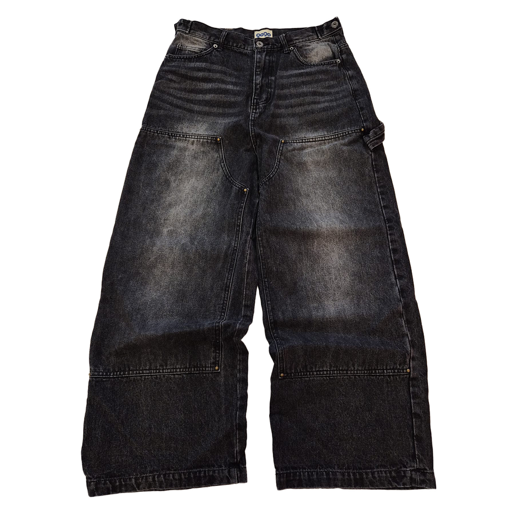 9090 King Logo Black Double Knee Pants (L)