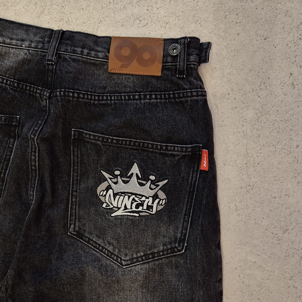 9090 King Logo Black Double Knee Pants (L)