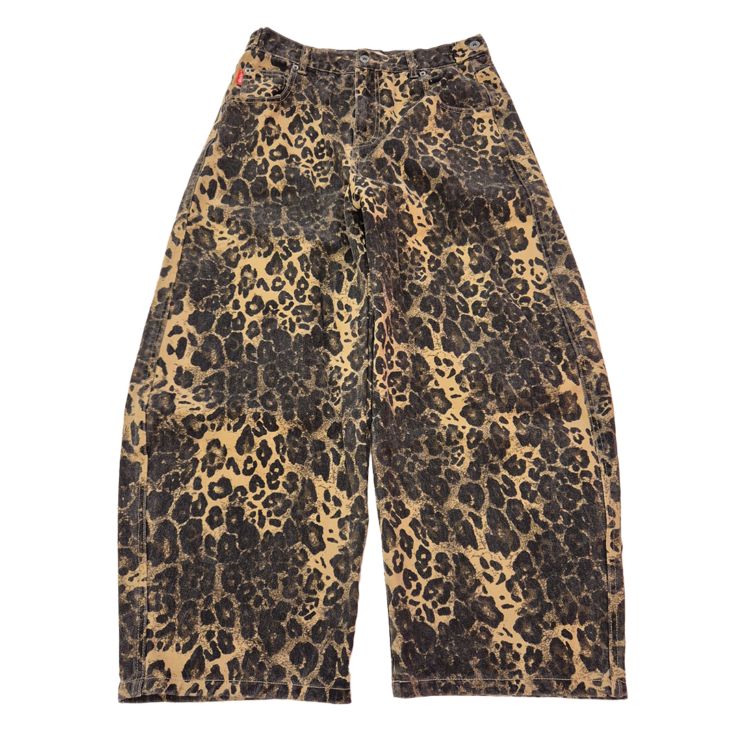 9090 Leopard King Logo Denim Pants (L)