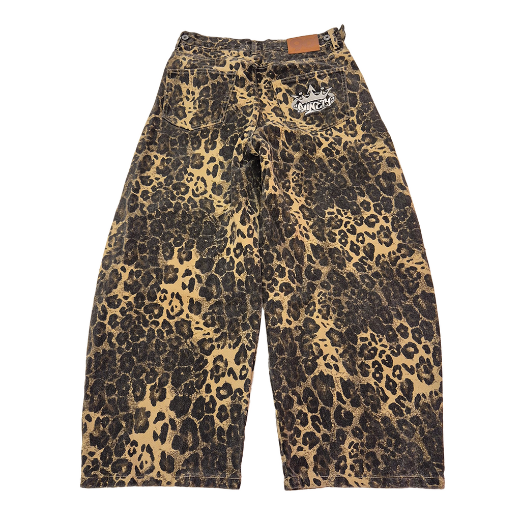 9090 Leopard King Logo Denim Pants (L)