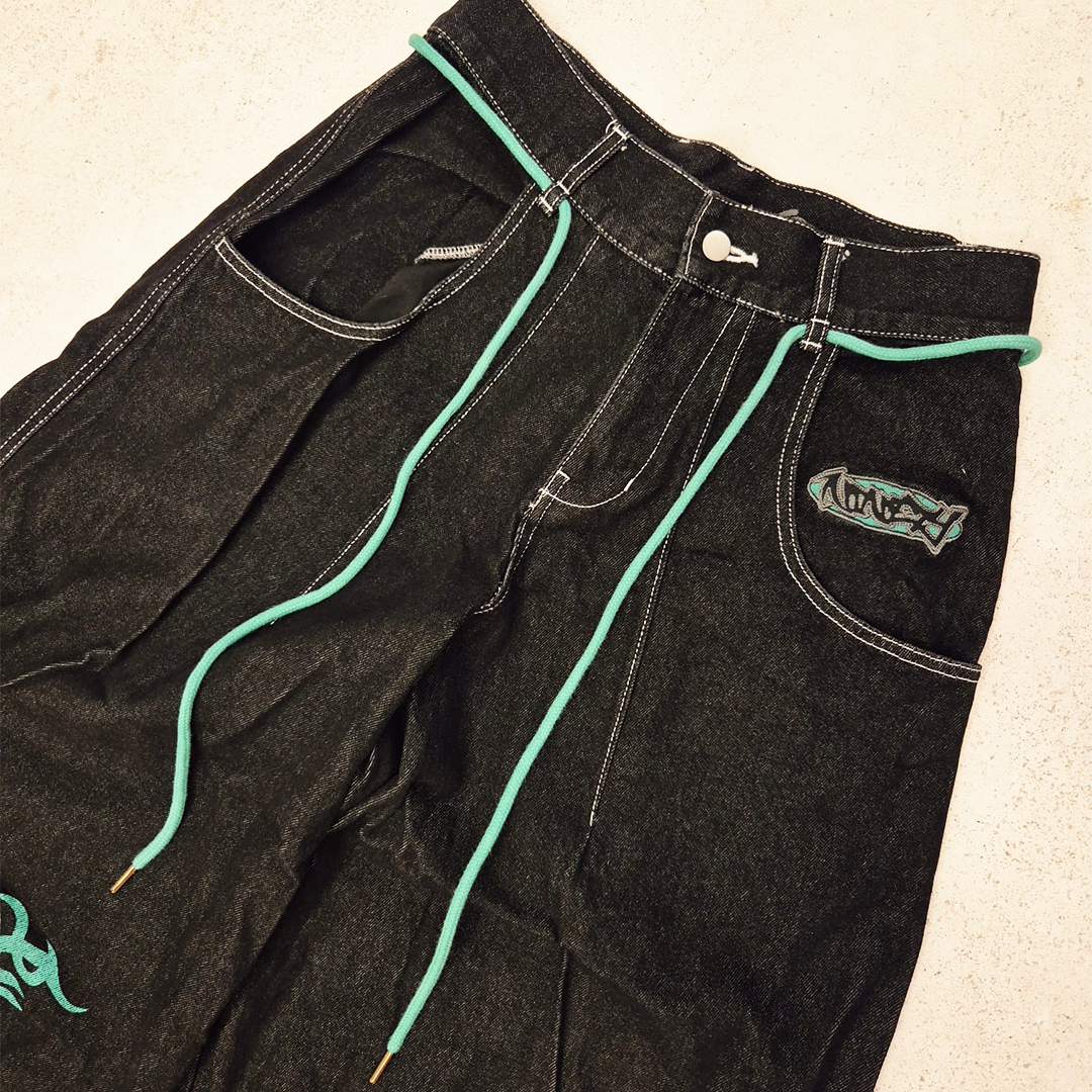 9090 Techno Black Hyper Baggy Pants (L)