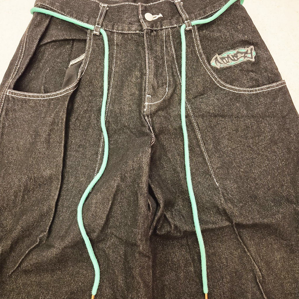 9090 Techno Black Hyper Baggy Pants (L)