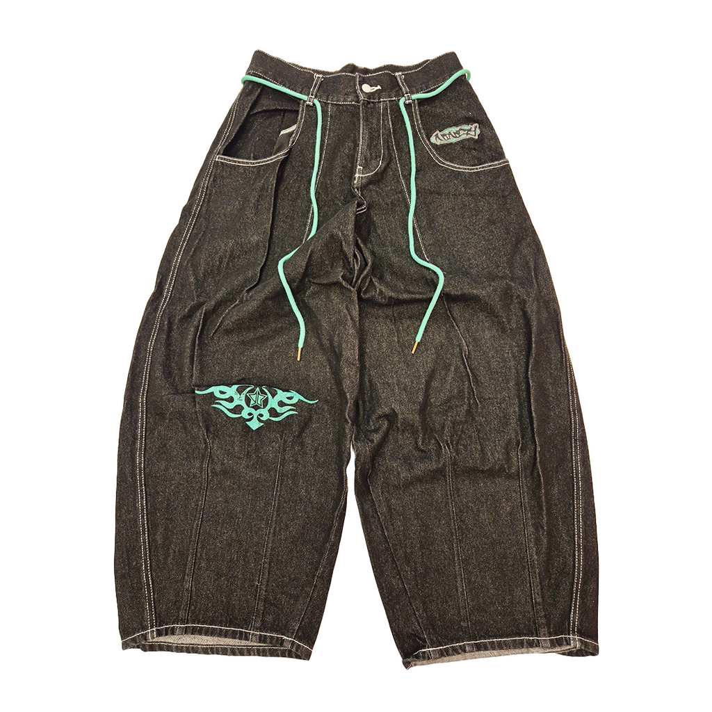 9090 Techno Black Hyper Baggy Pants (L)