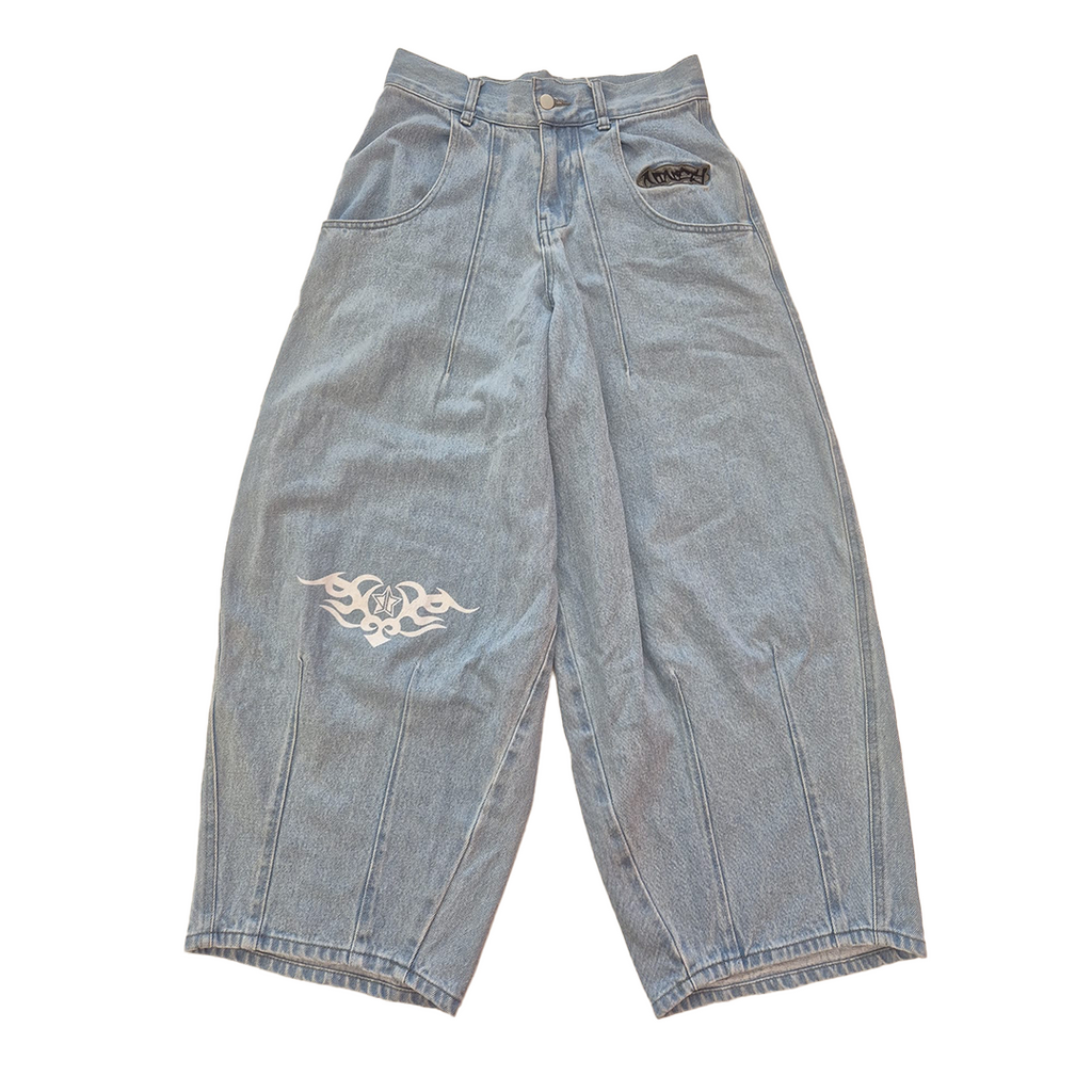 9090 Techno Denim Light Blue Baggy Pants (M)
