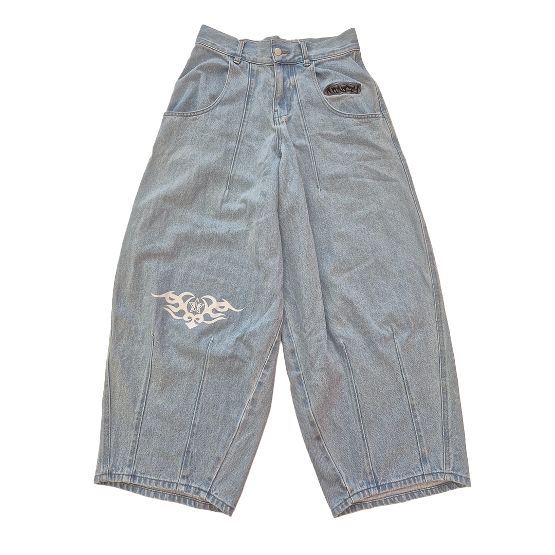 9090 Techno Denim Light Blue Baggy Pants (M)