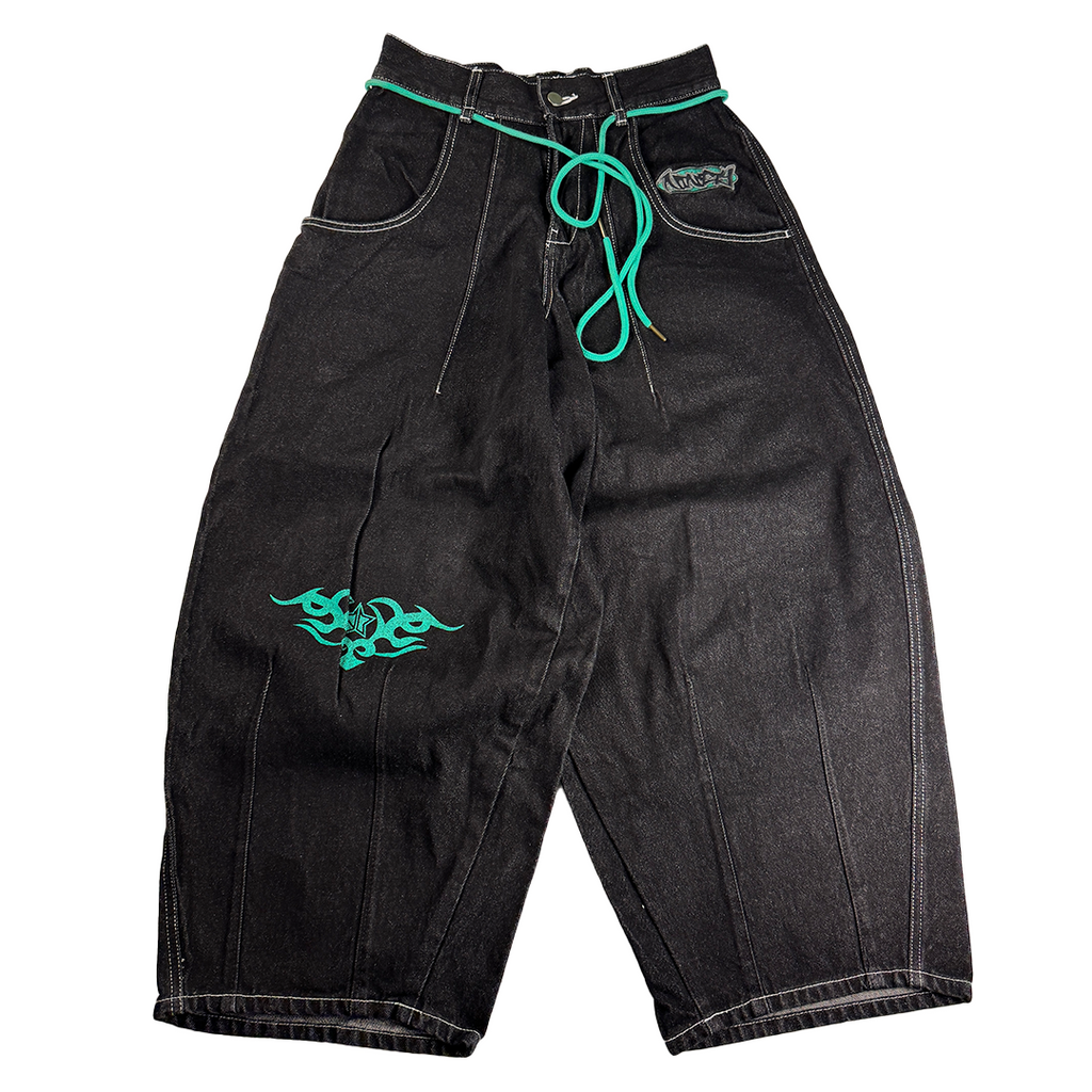 9090 Balloon Techno Black Baggy Pants (M)