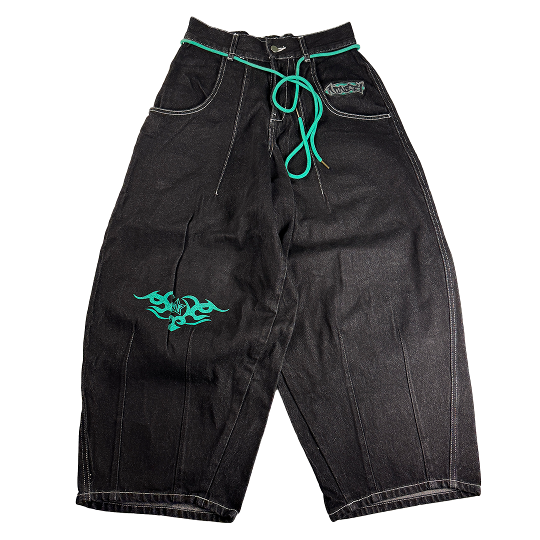 9090 Balloon Techno Black Baggy Pants (M)