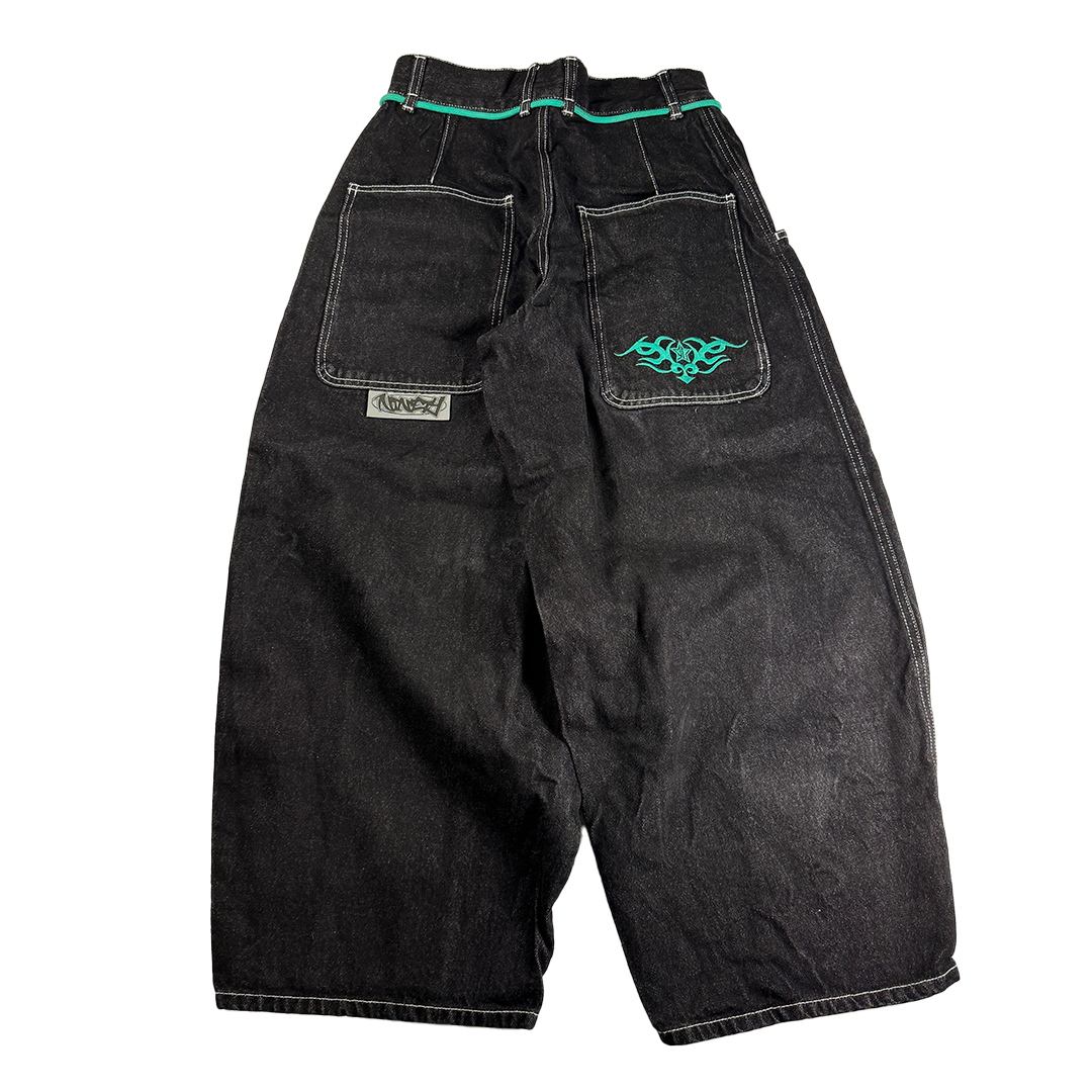 9090 Balloon Techno Black Baggy Pants (M)