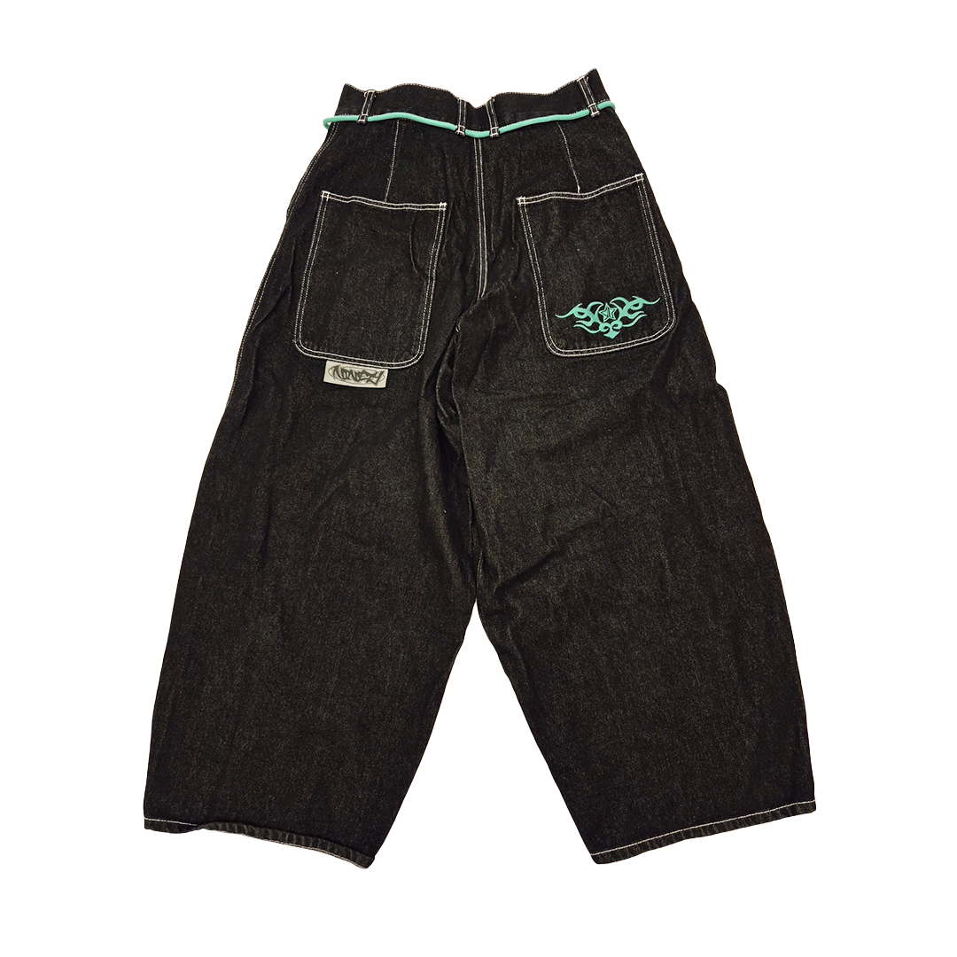 9090 Techno Black Hyper Baggy Pants (L)