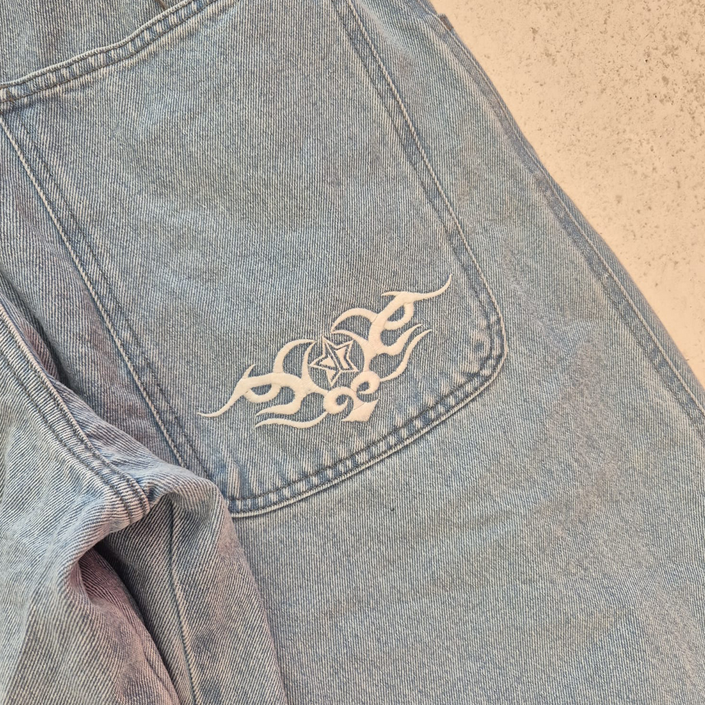 9090 Techno Denim Light Blue Baggy Pants (M)