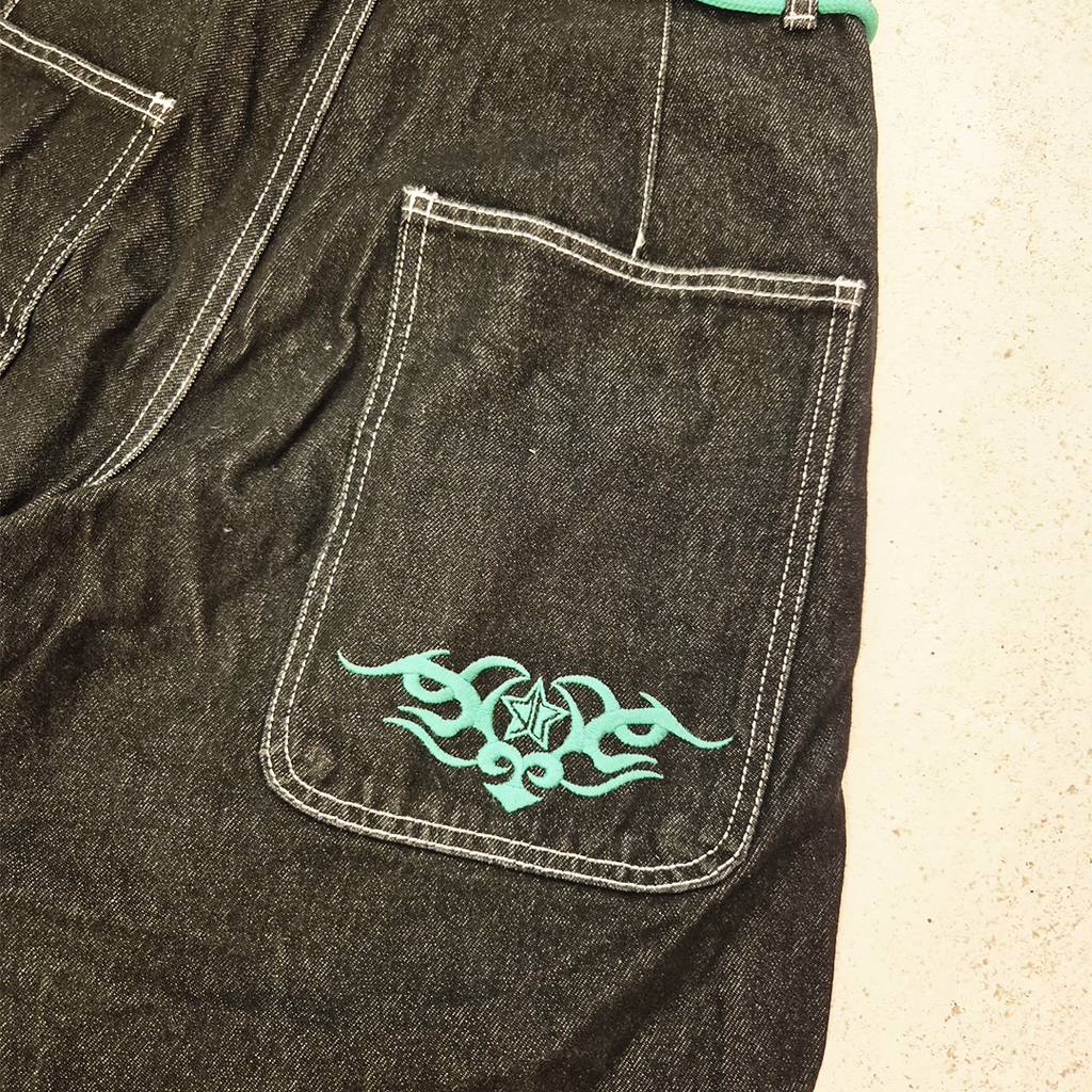 9090 Techno Black Hyper Baggy Pants (L)