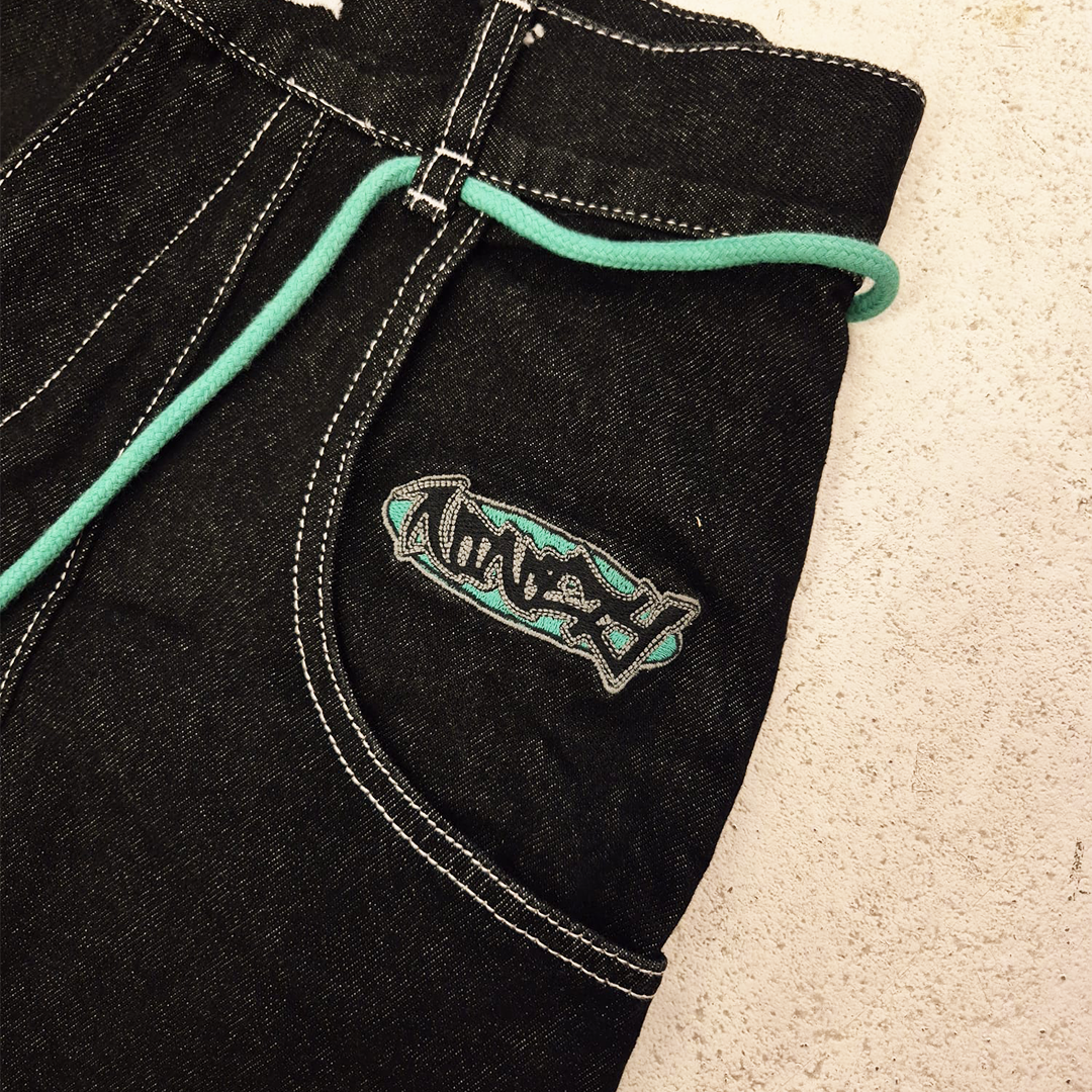 9090 Techno Black Hyper Baggy Pants (L)