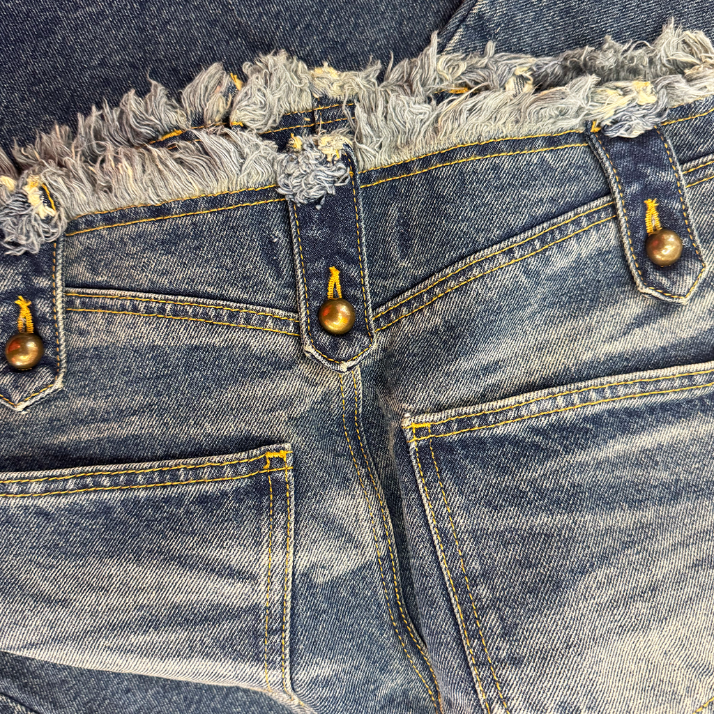 ACLENT Front Slit Distressed Denim Long Skirt Blue (M)