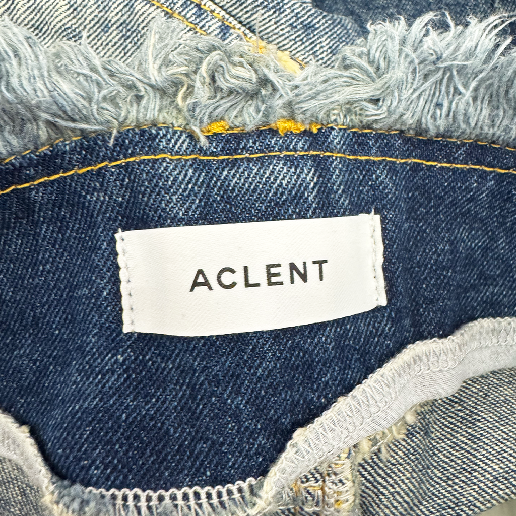 ACLENT Front Slit Distressed Denim Long Skirt Blue (M)