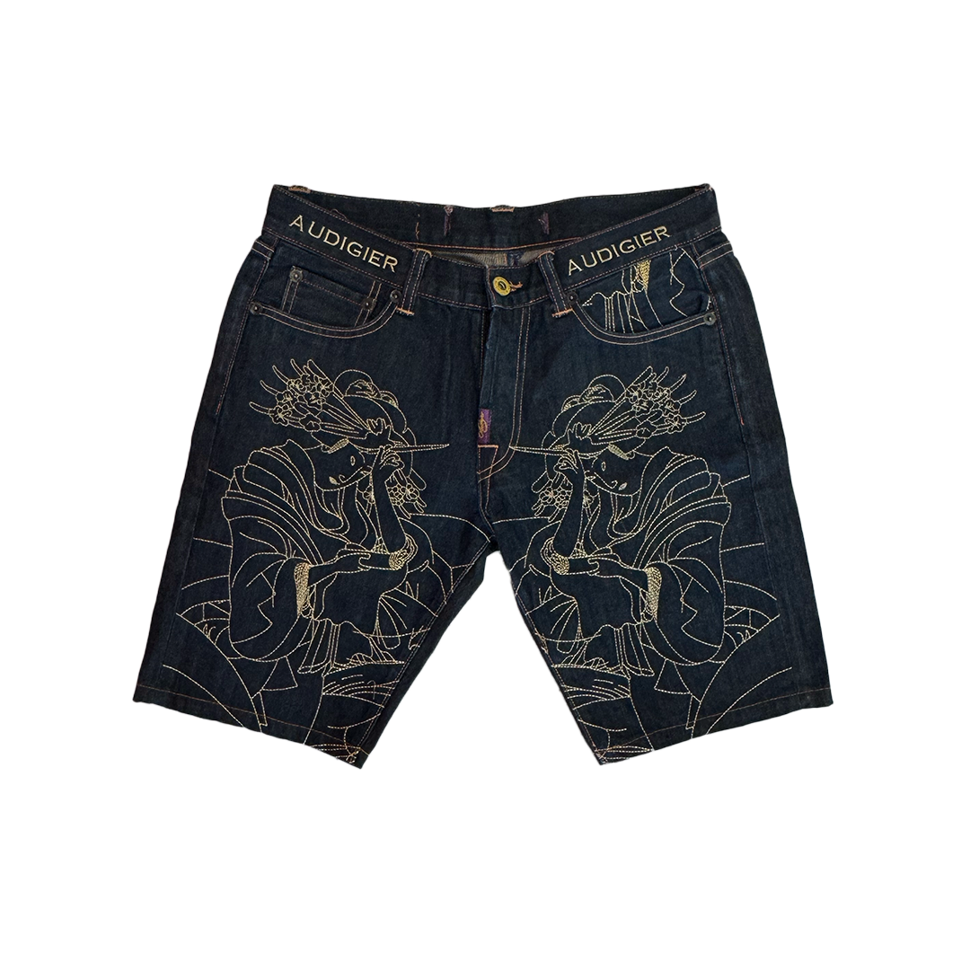 Audigier Golden Embroidery Denim Short (32)
