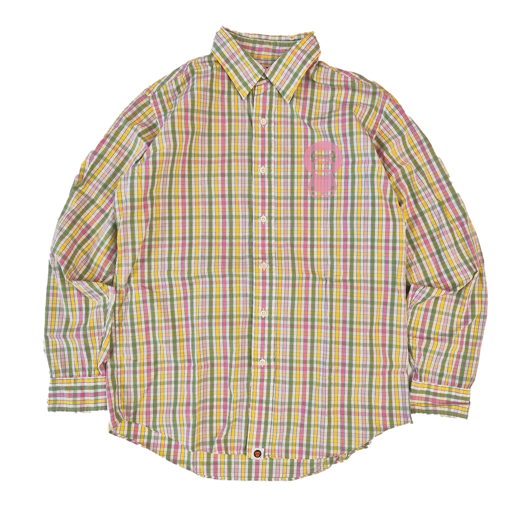 BAPE Baby Milo Vintage Button Up Long Sleeve Multicolor Shirt (M)