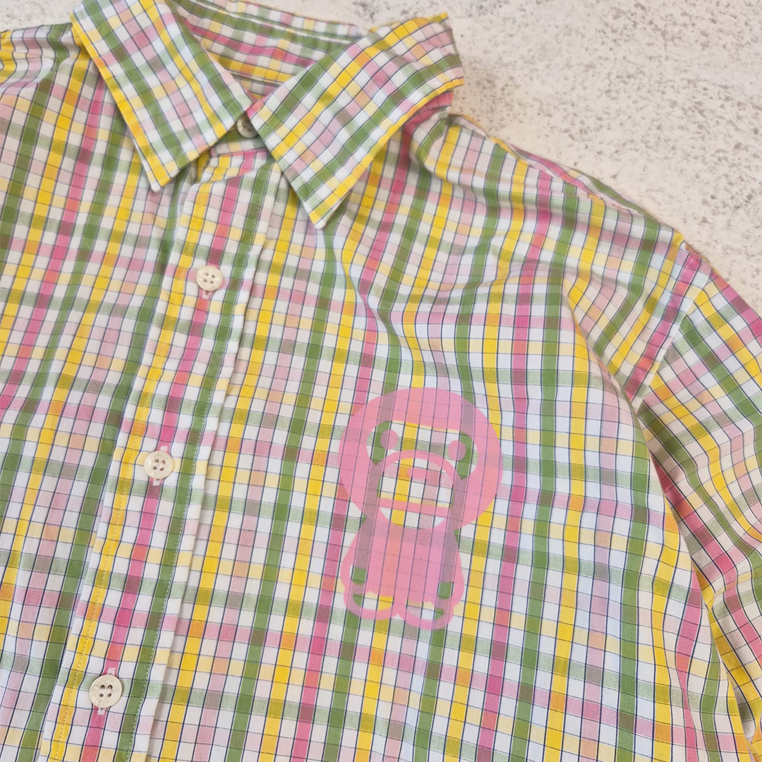BAPE Baby Milo Vintage Button Up Long Sleeve Multicolor Shirt (M)