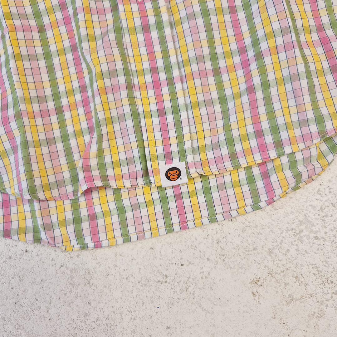 BAPE Baby Milo Vintage Button Up Long Sleeve Multicolor Shirt (M)
