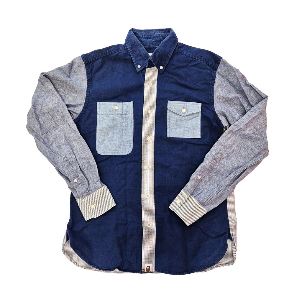 BAPE Vintage Patchwork Blue Long Sleeve Shirt (M)