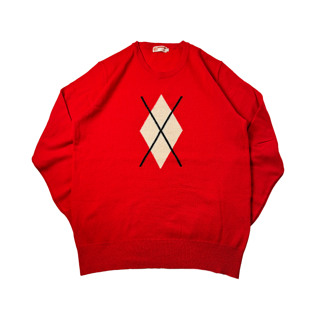 BAPE Red Argyle 90s Knit Sweater (L)