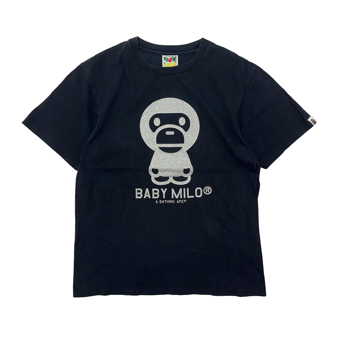 BAPE Baby Milo Glitter Print Black Tee (M)
