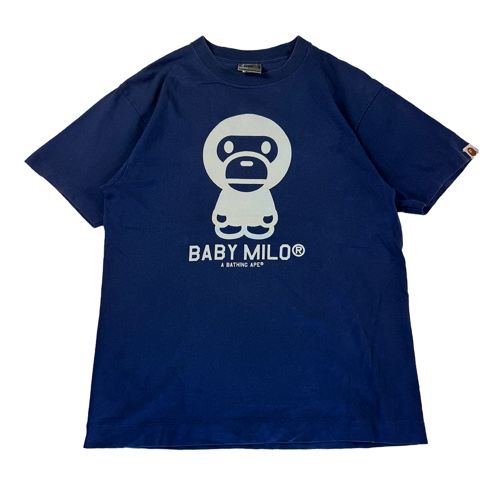 BAPE Baby Milo White Print Navy Tee (M)
