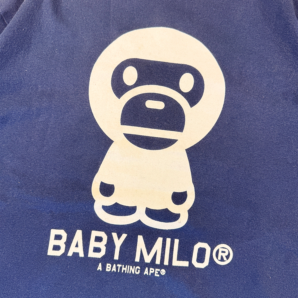 BAPE Baby Milo White Print Navy Tee (M)