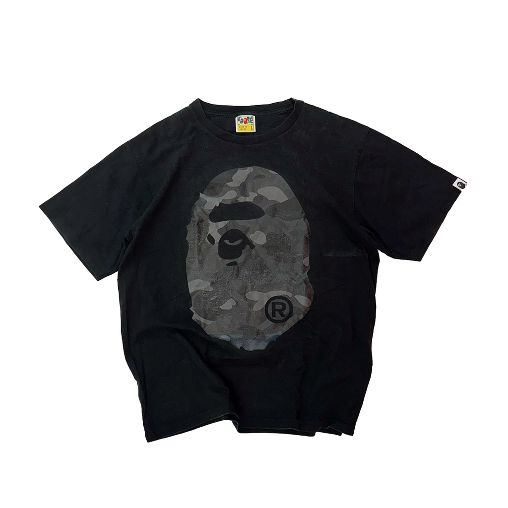 BAPE Black Camo Big Head Black Tee (L)