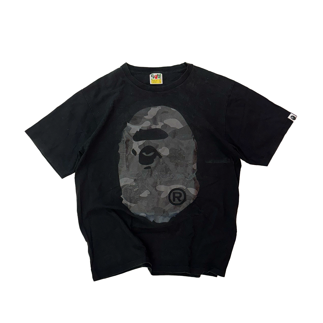 BAPE Black Camo Big Head Black Tee (L)