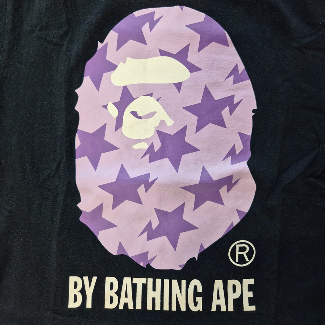 BAPE Purple Big Head Bapesta Black Tee (S)