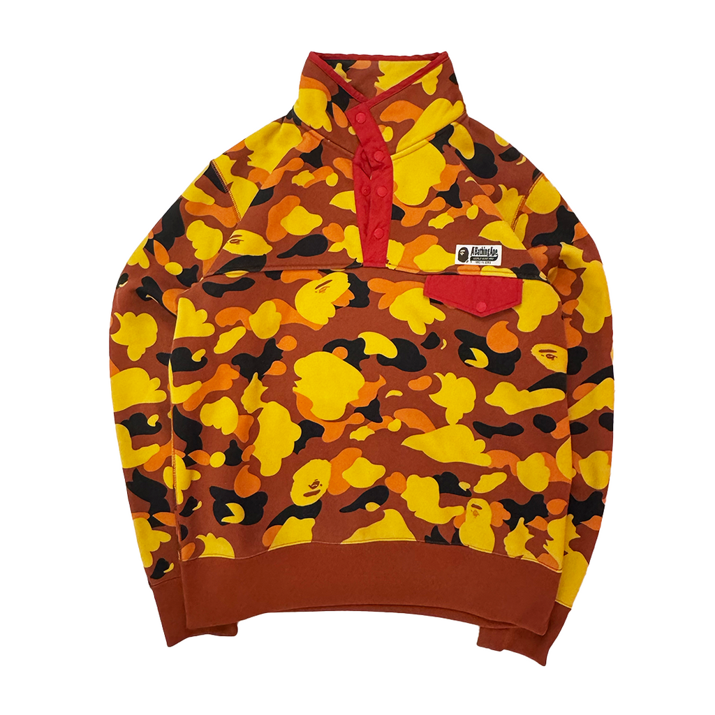 BAPE Orange Camo 1/4 Button Fleece Sweater (M)