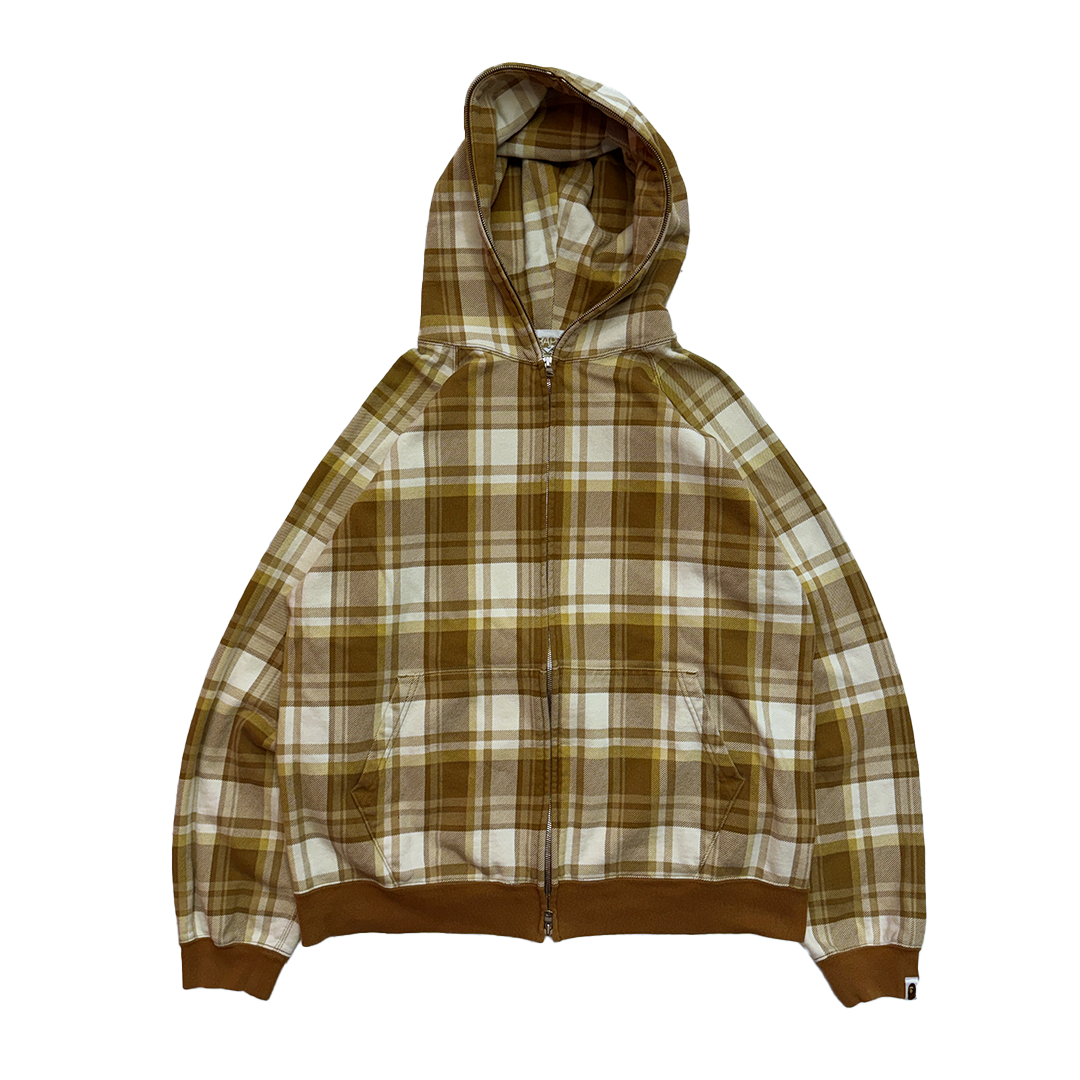 BAPE Beige Plaid Check Full Zip Hoodie (L)