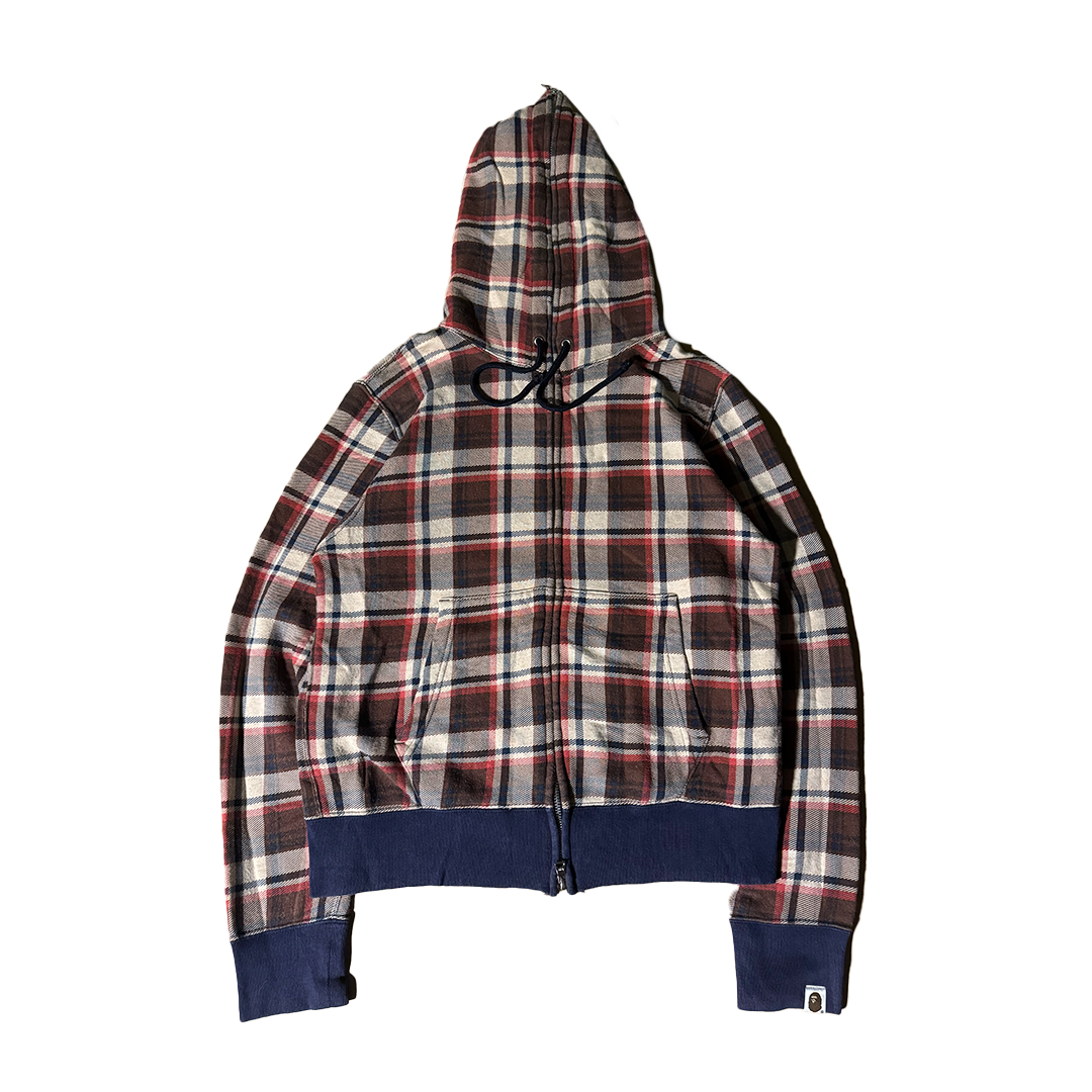 BAPE Full Zip Plaid Check Camo Hoodie (S)