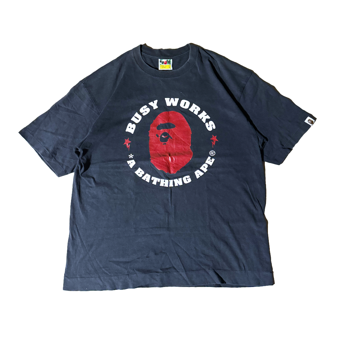 BAPE Busy Works Red Print Black Tee (L)