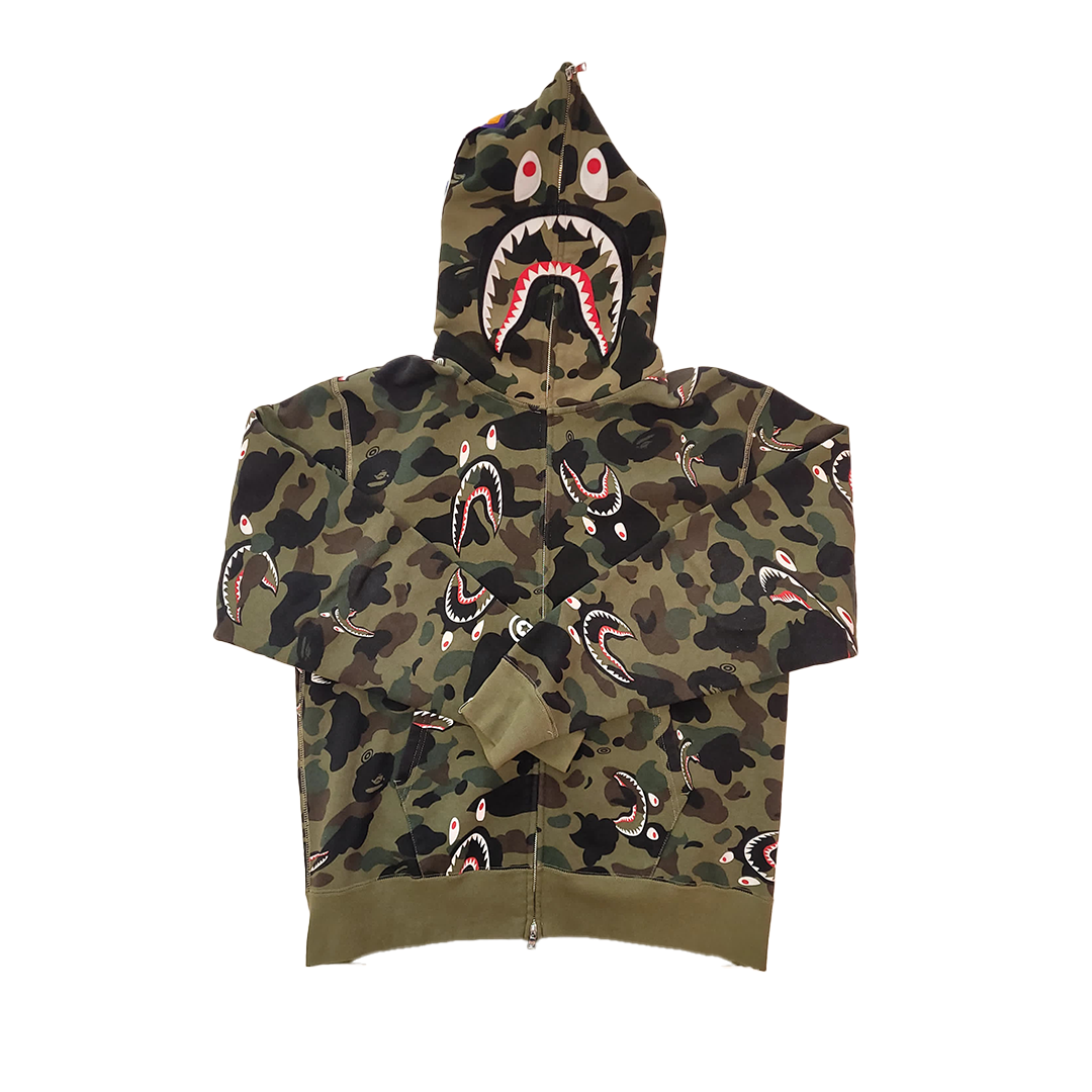 BAPE 1st Camo Shark Relaxed Full Zip Hoodie Kaki (XL)