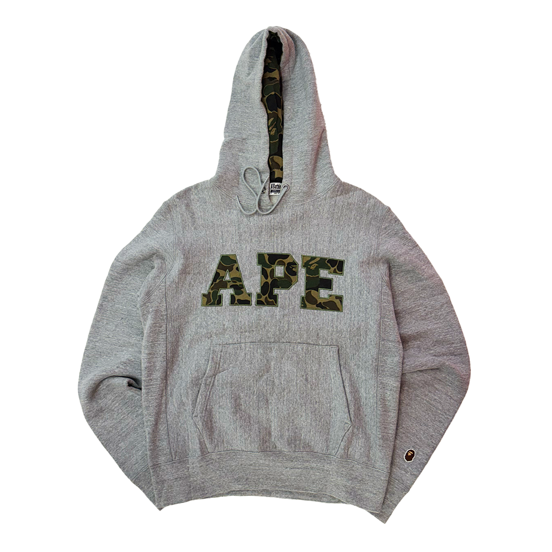 BAPE Camo APE Spellout Grey Hoodie (S)