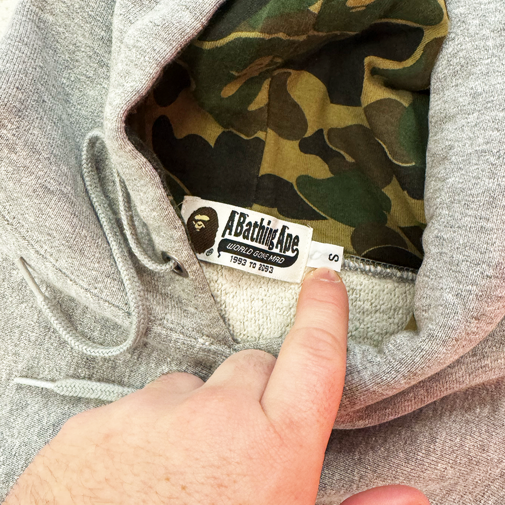 BAPE Camo APE Spellout Grey Hoodie (S)