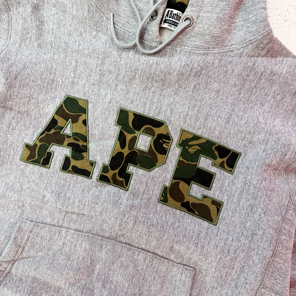 BAPE Camo APE Spellout Grey Hoodie (S)