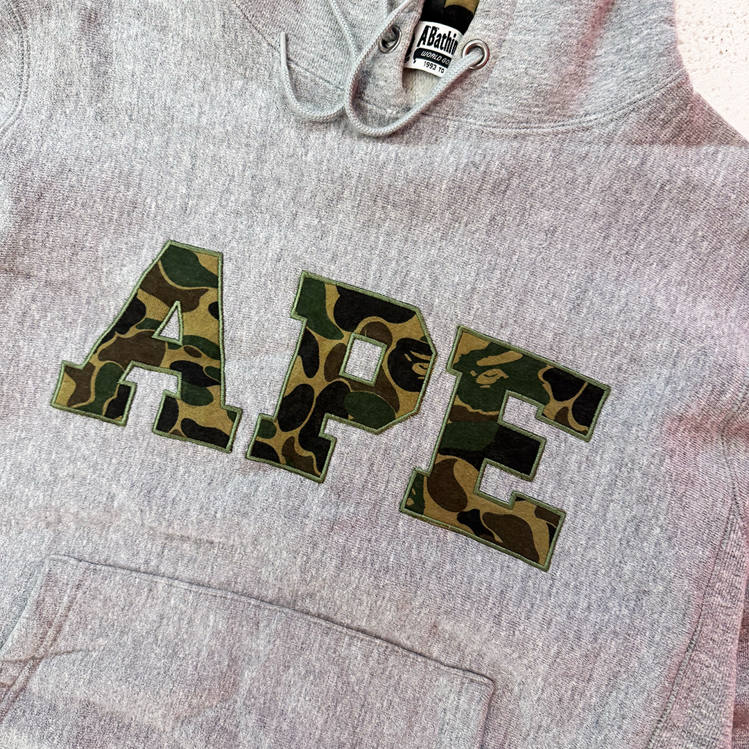 BAPE Camo APE Spellout Grey Hoodie (S)